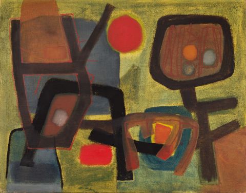 Fritz Winter, Zeichen vor Grün, 1963, Öl auf Leinwand, 114 x 147 cm, © VG Bild-Kunst, Bonn 2026